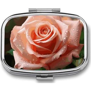 Rose Flower Pillendoosje 2 compartimenten vierkante pillendoos met spiegel metalen pillenorganizer reizen pillendoos mini geneeskunde opbergdoos voor zak portemonnee