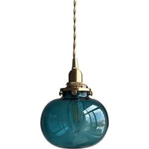 LANGDU Japanse glazen kroonluchter, Scandinavische vintage messing hanglamp, in hoogte verstelbare hanglamp for keukeneiland studeerkamer woonkamer bar(Color:Blue)