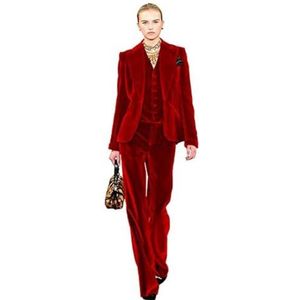 Fluwelen Pak - Rood - 3-delig - Blazer en Broek - Dames