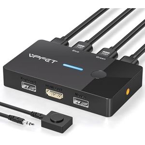 AILVLVNG HDMI KVM Switch 2 PC 1 Monitor 4K @ 60Hz USB KVM Switches voor 2 Computers delen een monitor en een toetsenbord/muis met Desktop Controller en 2 USB-kabels, Plug and Play