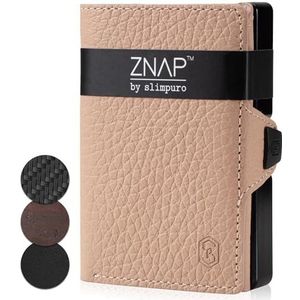 ZNAP Creditcardhouder met Aluminium Geldclip en Muntvak - RFID-bescherming - Dunne Portemonnee Kaarthouder, Creditcard Opberger, Portefuille, SLIMPURO Biljettenclip - Creme Korrelig Leder, 8 Kaarten