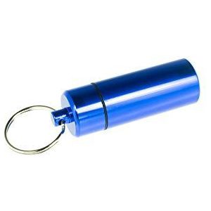 Pillendoos van aluminium met sleutelring in blauw, groot, sleutelhanger