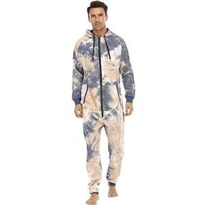 Onesie Pyjama voor mannen, Hoodie Tie Dye Onesie Sportkleding Thuiskleding, Blauw, S