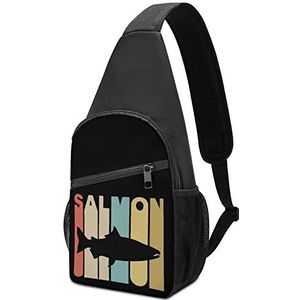 Vintage Stijl Zalm Gedrukt Crossbody Tas Sling Purse Borst Tas Reizen Rugzak Sport Voor Vrouwen Mannen