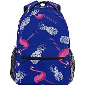 Blauw Roze Flamingo School Rugzak voor Meisjes Jongens Middelbare School Stijlvol Ontwerp Student Tassen Boekentassen, Patroon, 11.5×8×16In