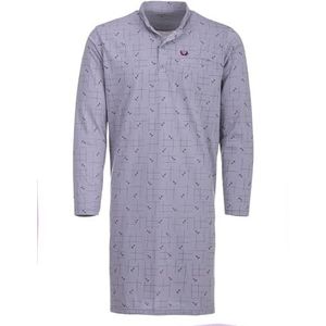 Henry Terre Nachthemd heren lange mouwen rasterlijnen patroon borstzak knoopsluiting maat M-3XL, lichtgrijs, XL