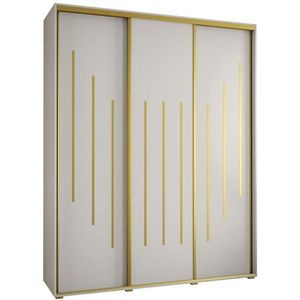 MEBLE KRYSPOL Davos 1 200 slaapkamerKledingkast met drie schuifdeuren - Moderne kledingkast, kledingroede en planken - 235,2x200x45 cm - wit wit goud