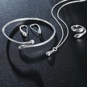 925 Sterling Zilveren Ketting Armband Oorbellen Ring Sieraden Set voor Verjaardagscadeau voor Vrouwen