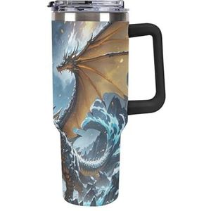 RTFGHJS 40 oz Tumbler Vuur en Ijs Draken Geïsoleerde Tumbler Reizen Koffiemok met Rietjesdeksel Roestvrijstalen Waterfles Vacuüm Geïsoleerde Tumbler voor Sport Werk Auto Reizen Weekends