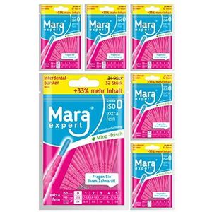 Mara Expert Interdentale borstels, 0,4 mm, ISO 0, extra fijn, 6 x 32 interdentale borstels, roze, ideale tussenruimteborstel, met muntsmaak, bonus, vraag je tandarts