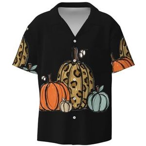 OdDdot Pumpkin Print Button Down Shirt Korte Mouw Casual Shirt voor Mannen Zomer Business Casual Jurk Shirt, Zwart, 3XL