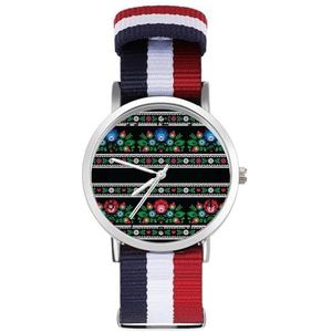 Retro Slavische Traditionele Bloemen Polish Folk Casual Heren Horloges Voor Vrouwen Mode Grafische Horloge Outdoor Werk Gym Gift