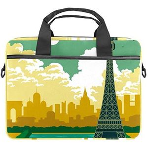 Frankrijk Parijs Eiffeltoren Zonsondergang Rivier Laptop Schoudertas Crossbody Aktetas Messenger Sleeve voor 13 13.3 14.5 Inch Laptop Tablet Beschermen Tote Bag Case, Meerkleurig, 11x14.5x1.2in /28x36.8x3 cm