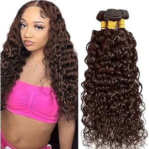 Tuheerst Water Wave Human Hair Bundles #4 Chocolate Brown Real Hair Human Hair Extensions Sew in Hair Extension 3 Bundles Double Weft Remy Hair Low Shedding for Woman 32 32 32 Inch