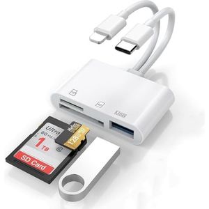 [Apple MFi gecertificeerd] kaartlezer en USB OTG-adapter voor iPhone/iPad, dual Lightning USB-C stekker naar SD/TF, ondersteunt SD/Micro SD/SDHC/SDXC/MM