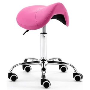 JAVPTAV Kruk met wielen en hydraulische zitting van leer, comfortabel, 48 tot 58 cm hoog, ideaal voor klinieken, tandartsen, spa's en massages (rozerood)