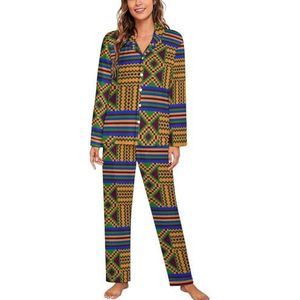 Afrikaanse Kente Print Lange Mouw Pyjama Sets Voor Vrouwen Klassieke Nachtkleding Nachtkleding Zachte Pjs Lounge Sets