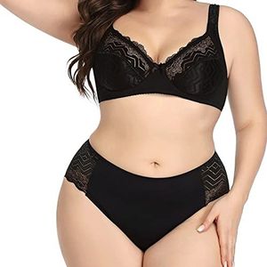 BH en slip set Dames Plus Size Push Up Mesh Kant Padded BH en Panty Hoge Taille Slipje Ondergoed Set 40 42 44 46 C Cup Exotische Lingerie Sets (Color : A, Size : 44/100C)