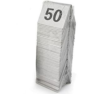 Tabelnummers, Tafelnummers, tafelnummers 1-50 roestvrijstalen tent, dubbelzijdig, 2""x1.6""x1.6""(45682)