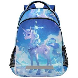 Wzzzsun Blue Pop Star Eenhoorn Paard Rugzak Boekentas Reizen Dagrugzak School Laptop Tas Voor Tieners Jongen Meisje Kids, Leuke mode, 11.6L X 6.9W X 16.7H inch