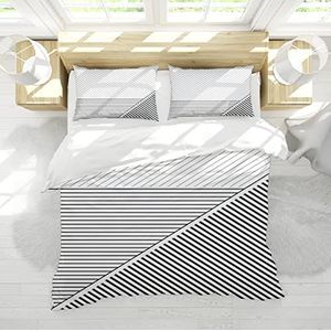 HengYun ART Zwart en Wit Dekbedovertrek Zwarte Strip Microvezel Beddengoed Set met 2 Kussenslopen Ultrazacht Beddengoed Dekbedovertrek met Rits 160 x 200 cm