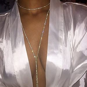 Prosy Sparkle Strass Beha Bikini Ketting Zilver Kristal Borst Harnas Body Chain Zomer Strand Nachtclub Verstelbare Sieraden voor Vrouwen en Meisjes