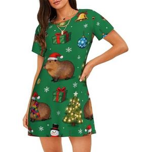 Zelinge Cartoon Vrouwen Nachtjaponnen Nachtshirt Sleepshirts Comfy Loungewear S-3XL, Leuke Groene Kerstbomen Capibara, M