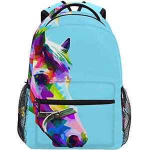 Gekleurde Cool Horse School Rugzak voor Meisjes Jongens Middelbare School Stijlvolle Ontwerp Student Tassen Boekentassen, Patroon, 11.5×8×16In