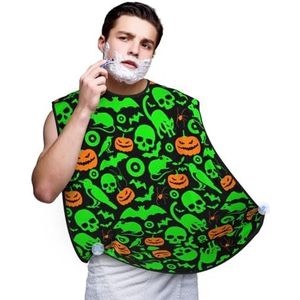 Groene Ghost Horror Halloween Pompoen Print Baard Bib Baard Catcher Mannen Non-Stick Materiaal Baard Schort Voor Styling En Trimmen, Zwart, Eén Maat