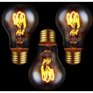 Proventa 3 x Edison led-gloeilampen, dimbaar, E27, 3 watt, enkele spoel, 1.800 K, barnsteen, vorm A60, ledlampen, decoratieve lamp, vintage, retro