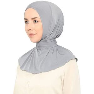 World of Shawls Hidjab klaar voor gebruik, snel aan te trekken, voor dames, meisjes, vrouwen, met knopen om achteraan dicht te maken, hoogwaardige sjaal van jersey, Zilver, one size