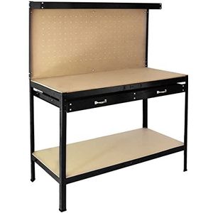 Qrax Werkbank met achterwand + lade Zwart 120x60x155 cm Inclusief 40 haken werktafel workmate