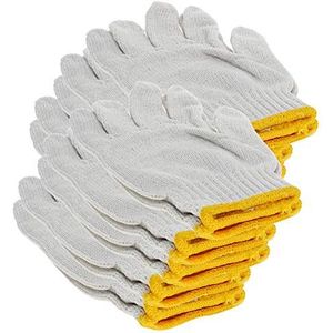 Othmro Witte handschoenen met gele rand wasbare handschoen katoenen handschoenen effen naadloze werkkleding handschoenen beschermende industriële werkhandschoenen goed voor houtarbeider fabriek werken