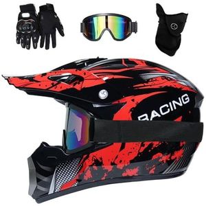 Volwassenen Kinderen - MTB Motocross Helm Set - Met Bril Handschoenen Masker - Volledige Gezicht ATV Motorhelm