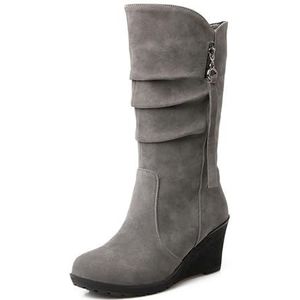 Dames Halfhoge Laarzen Retro Combat-enkellaarzen Winter Suède Instappers Antislip Rubberen Laarzen Buiten Warme Snowboots Vrije Tijd Sleehak Schoenen for Feest (Color : Gray, Size : 38 EU)