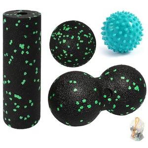 XingFuDM 4 stuks massagebal set voor fascia-ontspanning, spierpijn, met fasciabal, fascia-duobal, egelbal massagebal, fasciaroller met opbergtas