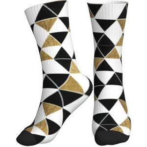 PPHGUT Mode Moderne Zwart Wit Goud Driehoeken Print Volwassenen Mid Tube Sokken Ademend Sport Running Gym Training Jogging Activiteiten, 1 zwart, One size