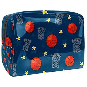Basketbal sterren print reizen cosmetische tas voor vrouwen en meisjes, kleine waterdichte make-up tas rits zakje toilettas organizer, Meerkleurig, 18.5x7.5x13cm/7.3x3x5.1in, Modieus