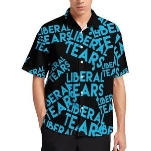 Blue Liberal Tears Zomer Heren Shirts Casual Korte Mouw Button Down Blouse Strand Top met Zak XL
