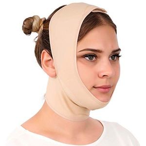 Nek- en kincompressiekleding na de operatie wikkelverband voor vrouwen, gezichtsslanker, jowl strakker, nekbedekking, Beige, M (pakket van 1)