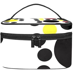 Skull Island Schatkaart Make-up Tas voor Vrouwen Meisjes Cosmetische Tassen met Handvat Reizen Make-up Organizer Tas, Zwart Geel Rode Cirkel Dot Patroon, 8.9x5.9x5.4 Inches, Make-up zakje