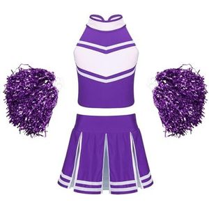TIYGHI Cheerleader-Uniformen, Cheerleader-Kostuum voor Meisjes, Mouwloos Cheerleader Kostuum met Bloemenballen, Podium Cosplay Danskleding (Kleur: Paars, Maat: 12)