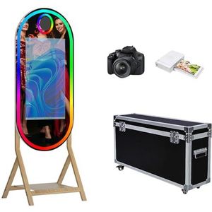 55 inch spiegelfotocabine met 32 inch touchscreen, app-bediening en direct afdrukken, DSLR-fotocabine inclusief RGB-vullicht en flightcase voor bruiloftsfeesten evenementen (fotocabine + printer +