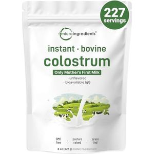 Micro Ingredients Instant Bovine Colostrum Powder, 8 oz (227 porties), Premium moeders eerste melk, natuurlijke IgG & IgA, grasgevoede bron, immuunondersteuning & darmgezondheid superfood