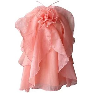 CakfLjkhl Spaghetti Strap Tank Top voor Vrouwen Ruffle Gelaagde Mouwloze Halter 3D Bloem Sexy Uitgaan Cami Tops,Roze,L
