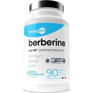 BERBERINE - LEO-HB® Gepatenteerd, 4x Hogere Biologische Beschikbaarheid - Tot 3 Maanden Kuur - Berberine HCL - Metabolisme & Bloedsuiker - Gemaakt in Frankrijk - 90 Capsules - Hexagon