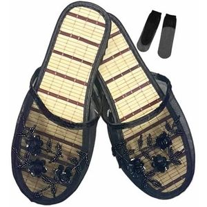 Chinese mesh pantoffels for dames, bloemen, ademend mesh, Chinese sandaalpantoffels met sokken (Color : Black, Size : 36 EU)