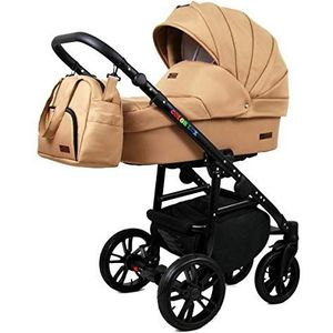 Kinderwagen 3 in 1 complete set met autostoeltje Isofix babybad babydrager Buggy Colorlux Black van ChillyKids Sand 2in1 zonder autostoel