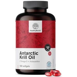 HealthyWorld Krillolie 1200 mg - 180 Zachte Capsules - Omega-3 + Astaxanthine - Glutenvrij, Lactosevrij en Zonder Kunstmatige Aroma's - 3 Maanden Voorraad - Ondersteuning van Hart en Bloedvaten