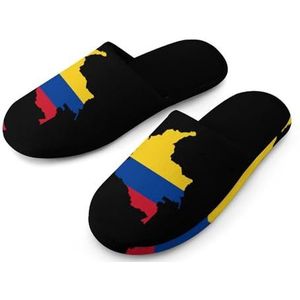 Vlaggenkaart van Colombia Katoenen pantoffels voor dames Indoor Home Slippers Wasbare pantoffels voor vrouwen